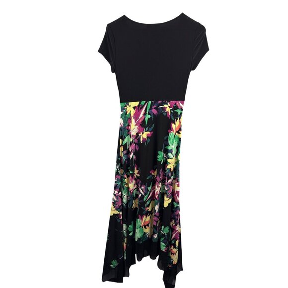 Women’s Joseph Ribkoff Size 8 Short Sleeve Black with Multicolored Florals Maxi - Picture 4 of 6